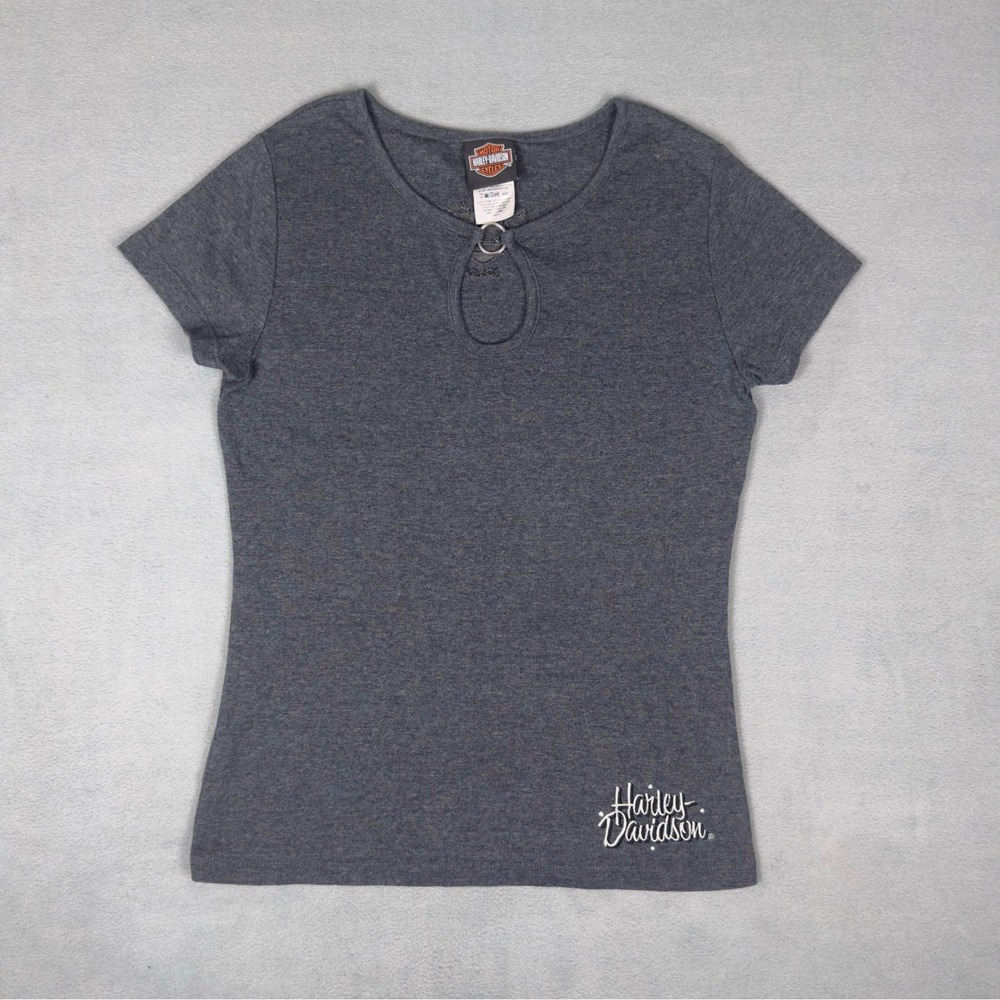 Harley Davidson of Dallas Texas Women's‎ Keyhole O-Ring Rhinestone T-Shirt M